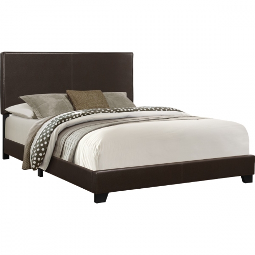 Queen Bed in Dark Brown Leatherette w/ Wood Legs